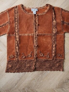 Incredible Suede And Crocheted Cardigan Jacket - 70s
